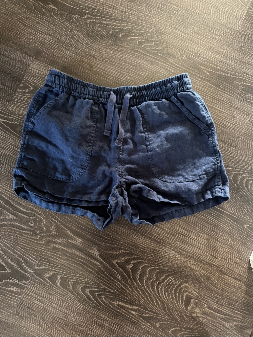 Navy Drawstring Linen-Blend Shorts
